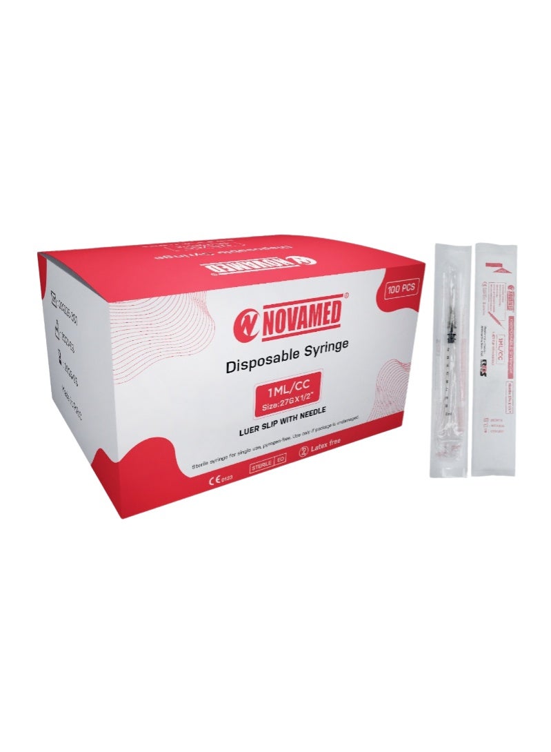 NOVAMED Disposable Syringe 1ml with 27G Needle, Luer Slip, Sterile Medical Grade Syringe, Individually Packed - Image 5